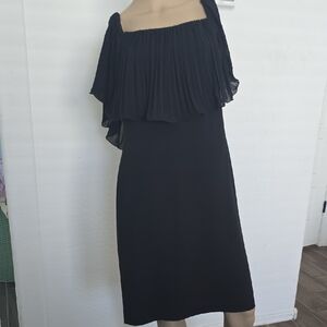 Vince Camuto Black Pleated Midi Dress